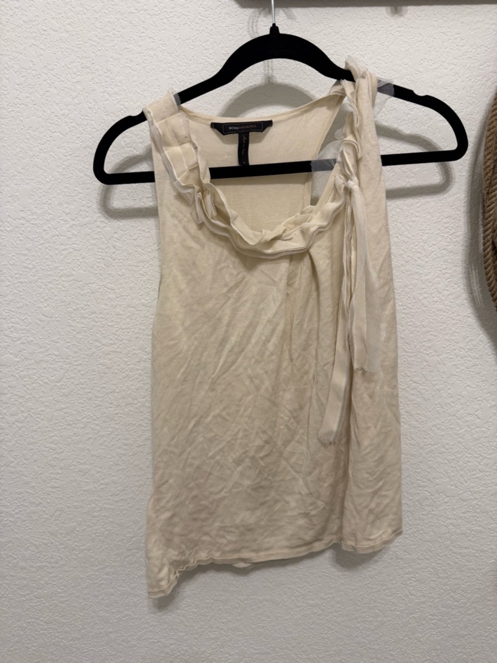 BCBGMaxAzria Cream One-Shoulder Ruffle Tank